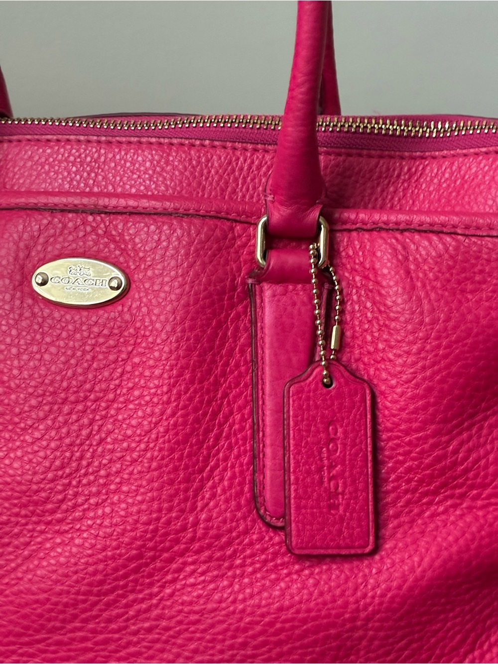 Coach Pink Pebbled Leather Satchel with Rainbow Chain EUC - Picture 9 of 16